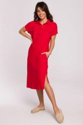 Sukienka koszulowa szmizjerka bawełniana czerwona. Czerwone sukienki damskie Bewear, bez wzorów, z bawełny, biznesowe, bez ramiączek. Za 319.00 zł.