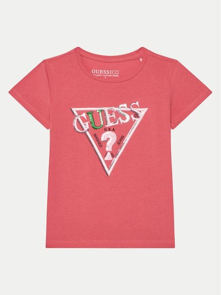 Guess T-Shirt K5RI16 K6YW4 Różowy Regular Fit. Czerwone koszulki i t-shirty dziewczęce Guess, z aplikacjami, z bawełny, bez kołnierzyka, bez ramiączek. Za 59.99 zł.