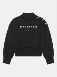 Balmain Bluza BV4A90-Z0081 Czarny Regular Fit. Czarne bluzy dziewczęce Balmain, bez wzorów, z bawełny, bez ramiączek, bez kaptura. Za 969.99 zł.
