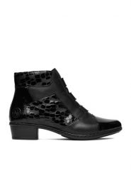 Rieker Botki CEO-Y0764-02 Czarny. Czarne botki damskie Rieker, ze skóry, bez obcasa, na słupku, bez zapięcia. Za 389.99 zł.