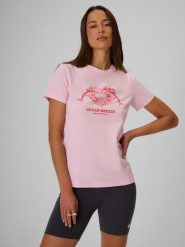 4F T-shirt regular z nadrukiem damski - różowy M. Czerwone koszulki sportowe damskie 4F, m, bez wzorów, z bawełny, bez ramiączek. Za 59.99 zł.
