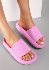 Różowe Piankowe Klapki w Stylu Basic Oreithano. Czerwone klapki damskie Renee, bez wzorów, bez obcasa, na płaskiej podeszwie, bez zapięcia. Za 49.99 zł.