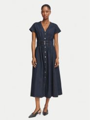 Morgan Sukienka jeansowa 262-RIRINA Granatowy Regular Fit. Niebieskie sukienki damskie Morgan, bez wzorów, z bawełny, bez ramiączek. Za 484.99 zł.