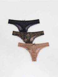 Siateczkowe majtki stringi 3 pack - brązowy. Brązowe stringi Reserved, bez wzorów. W wyprzedaży za 45.99 zł.