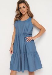 Jasnoniebieska Rozkloszowana Bawełniana Sukienka Bez Rękawów Xonne. Niebieskie sukienki damskie Born2be, bez wzorów, z bawełny, eleganckie, bez ramiączek. Za 59.99 zł.