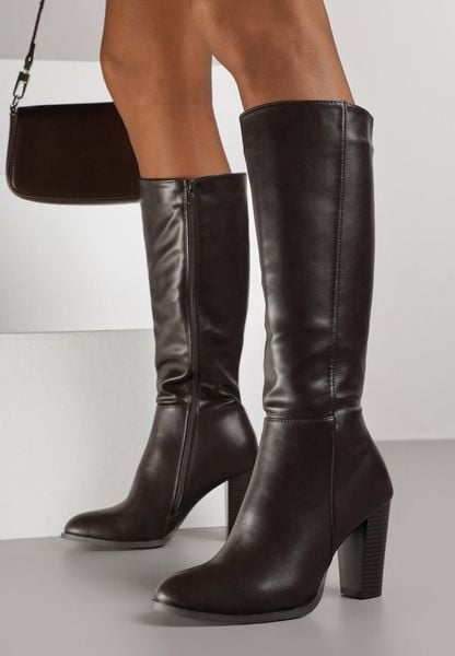 Ciemnobrązowe Klasyczne Kozaki przed Kolano VICES na Słupku Unalora. Brązowe kozaki damskie Born2be, przed kolano, bez obcasa, na obcasie, bez zapięcia. Za 139.99 zł.