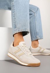 Beżowe Sneakersy z Geometrycznym Wzorem Naitiel. Brązowe obuwie sportowe damskie Born2be, z jeansu, bez zapięcia. Za 84.99 zł.