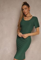 Zielona Basicowa Sukienka z Bawełną Lumaselle. Zielone sukienki damskie Renee, bez wzorów, z bawełny, klasyczne, bez ramiączek. W wyprzedaży za 47.99 zł.