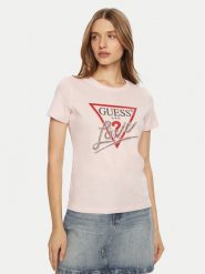 Guess T-Shirt W5RI10 I3Z14 Różowy Regular Fit. Czerwone t-shirty damskie Guess, xl, z aplikacjami, z bawełny, bez kołnierzyka. Za 139.99 zł.