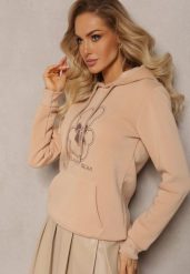 Beżowa Bluza Kangurka ze Ściągaczami z Nadrukiem i Polarem Simunsa. Brązowe bluzy damskie Renee, xl, bez wzorów, z polaru, bez kaptura. Za 79.99 zł.