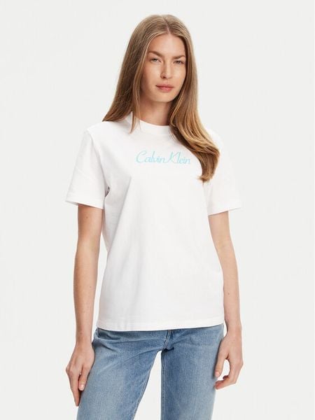 Calvin Klein Jeans T-Shirt Classic Logo LV047C854G Biały Regular Fit. Białe t-shirty damskie Calvin Klein Jeans, l, bez wzorów, z bawełny, bez kołnierzyka. Za 159.99 zł.