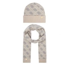 Zestaw szalik i czapka Guess. Białe szaliki damskie Guess, z aplikacjami. Za 294.99 zł.