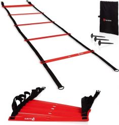 Drabina treningowa Premium 2 x 3 m - drabinka z kotwą gruntową i torbą. Czerwone torby sportowe VIA FORTIS, bez wzorów. Za 129.90 zł.