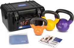 Kettlebell Fitness - Zestaw 3 szt. 2, 4, 6 kg z torbą. Fioletowe torby sportowe VFITNESS, bez wzorów. Za 338.99 zł.