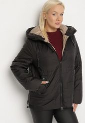 Czarna Pikowana Kurtka z Kapturem i Ozdobnymi Suwakami Tulirisa. Czarne kurtki damskie Born2be, plus size, bez wzorów, z jeansu, z kapturem. Za 159.99 zł.