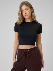 4F T-shirt slim gładki damski - czarny XL. Czarne t-shirty damskie 4F, xl, bez wzorów, z materiału, bez kołnierzyka. Za 89.99 zł.