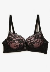 Czarno-Różowy Biustonosz Push Up Ozdobiony Koronką Temirenna. Czarne biustonosze Renee, z aplikacjami, z koronki. Za 34.99 zł.