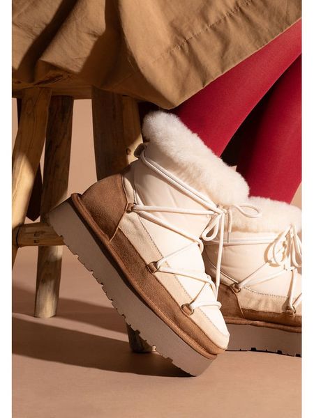 Gooce Skórzane botki zimowe "Warm" w kolorze jasnobrązowo-białym rozmiar: 37. Białe botki damskie Gooce, na zimę, z materiału, bez obcasa, na platformie, bez zapięcia. Za 260.99 zł.