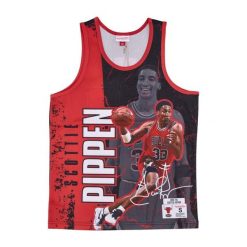 Siateczkowa koszulka Burst Chicago Bulls NBA Scottie Pippen. Czerwone koszulki damskie Mitchell & Ness, bez wzorów, bez kołnierzyka, bez ramiączek. Za 397.50 zł.