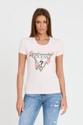 GUESS Różowy t-shirt Floral Triangle Tee. Czerwone t-shirty damskie Guess, s, z aplikacjami, bez kołnierzyka. W wyprzedaży za 163.99 zł.