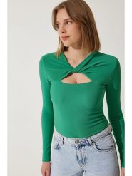 Happiness Istanbul Koszulka w kolorze zielonym rozmiar: 40. Zielone koszulki damskie Happiness Istanbul, bez wzorów, bez kołnierzyka, bez ramiączek. Za 52.99 zł.