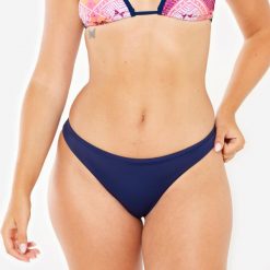 Dół kostiumu kąpielowego surfingowego damski Olaian Lulu teksturowany. Niebieskie bikini Decathlon, bez wzorów, z elastanu. W wyprzedaży za 19.99 zł.