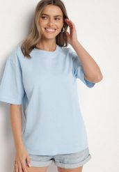 Jasnoniebieski Bawełniany Klasyczny T-shirt Merovira. Niebieskie t-shirty damskie Born2be, bez wzorów, z bawełny, bez kołnierzyka. Za 64.99 zł.