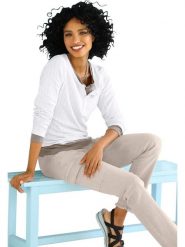 Heine Koszulka w kolorze białym rozmiar: 34. Białe bluzki damskie Heine, bez wzorów, prążkowane, bez kołnierzyka, bez ramiączek. Za 56.99 zł.