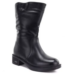 Botki damskie ocieplane na klocku czarne Vinceza 85222. Czarne botki damskie VINCEZA, ze skóry ekologicznej, eleganckie, bez obcasa, bez zapięcia. Za 229.99 zł.