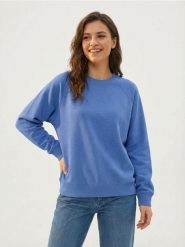 Bluza crewneck basic - niebieski. Niebieskie bluzy damskie Sinsay, l, bez wzorów, bez kaptura. Za 35.99 zł.