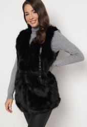 Czarna Kamizelka z Futerka Ozdobiona Wstawkami z Ekoskóry Robenissa. Czarne kamizelki damskie Born2be, l, z aplikacjami, bez kaptura. Za 169.99 zł.