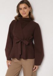 Brązowy Kardigan z Wiskozą i Wiązaniem w Pasie Tusvela. Brązowe kardigany damskie Born2be, bez wzorów, z jeansu. Za 119.99 zł.