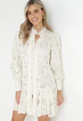 Jasnobeżowa Sukienka Toppey. Brązowe sukienki damskie Born2be, w ażurowe wzory, z koronki, boho, bez ramiączek. W wyprzedaży za 203.99 zł.