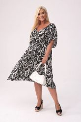 Sukienka Arie w biało-czarny print XXL OVERSIZE. Białe sukienki damskie Moda Size Plus Iwanek, bez wzorów, z materiału, eleganckie, bez ramiączek. Za 289.90 zł.