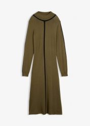 Sukienka dzianinowa z mieszanki wiskozy z kontrastowymi detalami. Zielone sukienki damskie bonprix, bez wzorów, z dzianiny, bez ramiączek. Za 159.99 zł.