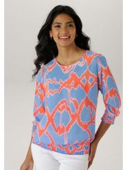 Aniston Bluzka w kolorze błękitno-brzoskwiniowym rozmiar: 42. Niebieskie bluzki damskie Aniston, bez wzorów, bez kołnierzyka, bez ramiączek. Za 91.56 zł.