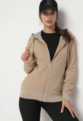 Ciemnobeżowa Rozpinana Bluza z Bawełną Kapturem i Tłoczonym Wzorem Arsenia. Brązowe bluzy damskie Born2be, s, bez wzorów, z bawełny. Za 89.99 zł.