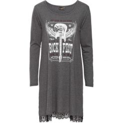 Sukienka shirtowa z koronkową wstawką bonprix antracytowy melanż z nadrukiem. Szare sukienki damskie bonprix, melanż, z koronki. Za 79.99 zł.