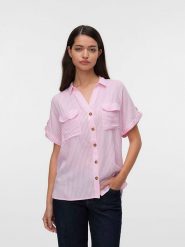 Vero Moda Bluzka w kolorze jasnoróżowym rozmiar: L. Różowe bluzki damskie Vero Moda, l, bez wzorów, z wiskozy, klasyczne, bez kołnierzyka, bez ramiączek. Za 70.41 zł.
