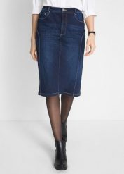 Spódnica high-waist ze stretchem i wygodnym paskiem. Niebieskie spódnice damskie bonprix, bez wzorów. Za 127.99 zł.