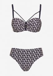Granatowe Bikini Biustonosz i Majtki Typu Figi w Geometryczny Wzór Linarissa. Niebieskie bikini Renee, bez wzorów. Za 59.99 zł.