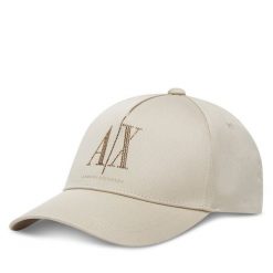 Czapka z daszkiem Armani Exchange. Brązowe czapki z daszkiem damskie Armani Exchange, bez wzorów. Za 199.99 zł.