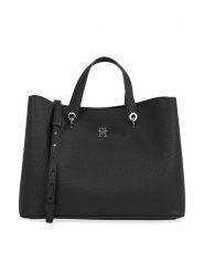 Tommy Hilfiger Torebka Th Emblem Satchel AW0AW15177 Czarny. Czarne torebki klasyczne damskie Tommy Hilfiger, ze skóry, bez dodatków. Za 569.99 zł.