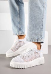 Białe Ażurowe Sneakersy Vices na Grubej Podeszwie z Tłoczeniem Luminise. Białe obuwie sportowe damskie Born2be, na lato, z materiału, bez zapięcia. Za 79.99 zł.