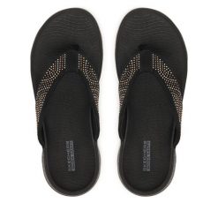 Japonki Skechers. Czarne klapki damskie Skechers, bez wzorów, bez obcasa, bez zapięcia. Za 199.99 zł.