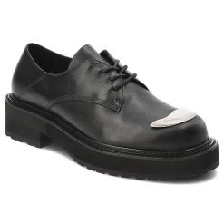 Czarne Półbuty Donna Fabiani Skórzane Obuwie Damskie Premium. Czarne półbuty damskie Donna Fabiani, z aplikacjami, ze skóry, bez obcasa, bez zapięcia. Za 829.00 zł.