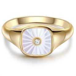 Glanzstücke München Srebrny pierścionek srebro wysokiej próby Cyrkonia Masa perłowa żółte złoto Pierścionki 1 ct Damski. Białe pierścionki damskie Glanzstücke München, z cyrkonią, srebrne. Za 239.99 zł.