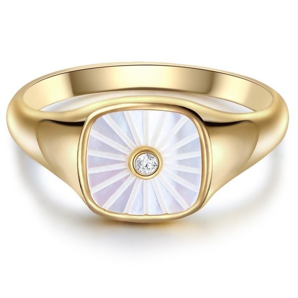 Glanzstücke München Srebrny pierścionek srebro wysokiej próby Cyrkonia Masa perłowa żółte złoto Pierścionki 1 ct Damski. Białe pierścionki damskie Glanzstücke München, z cyrkonią, srebrne. Za 239.99 zł.