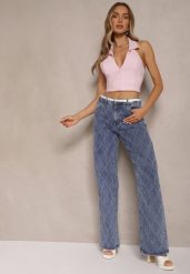 Niebieskie Jeansy High Waist z Szeroką Nogawką w Romby Carinell. Niebieskie jeansy damskie Renee, z podwyższonym stanem. Za 119.99 zł.