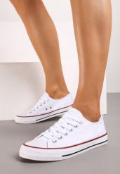 Białe Trampki w Klasycznym Stylu z Niską Cholewką Tyrell. Białe trampki damskie Born2be, bez wzorów, z jeansu, przed kostkę, bez zapięcia. Za 39.99 zł.